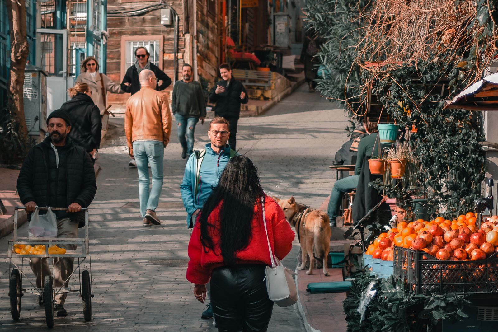 Person searching phone shop street