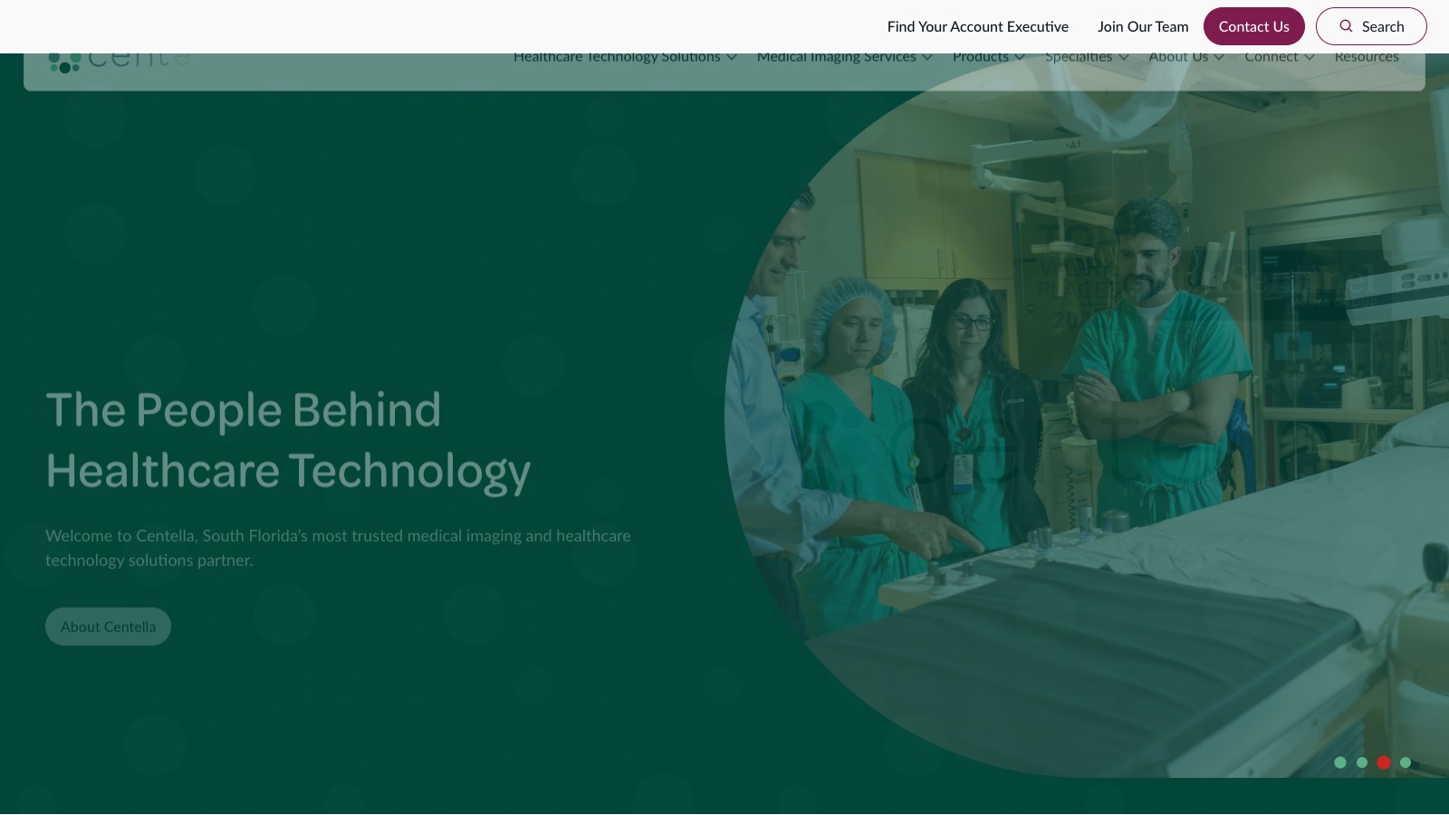 Centella Health Tech website featuring the people behind healthcare technology
